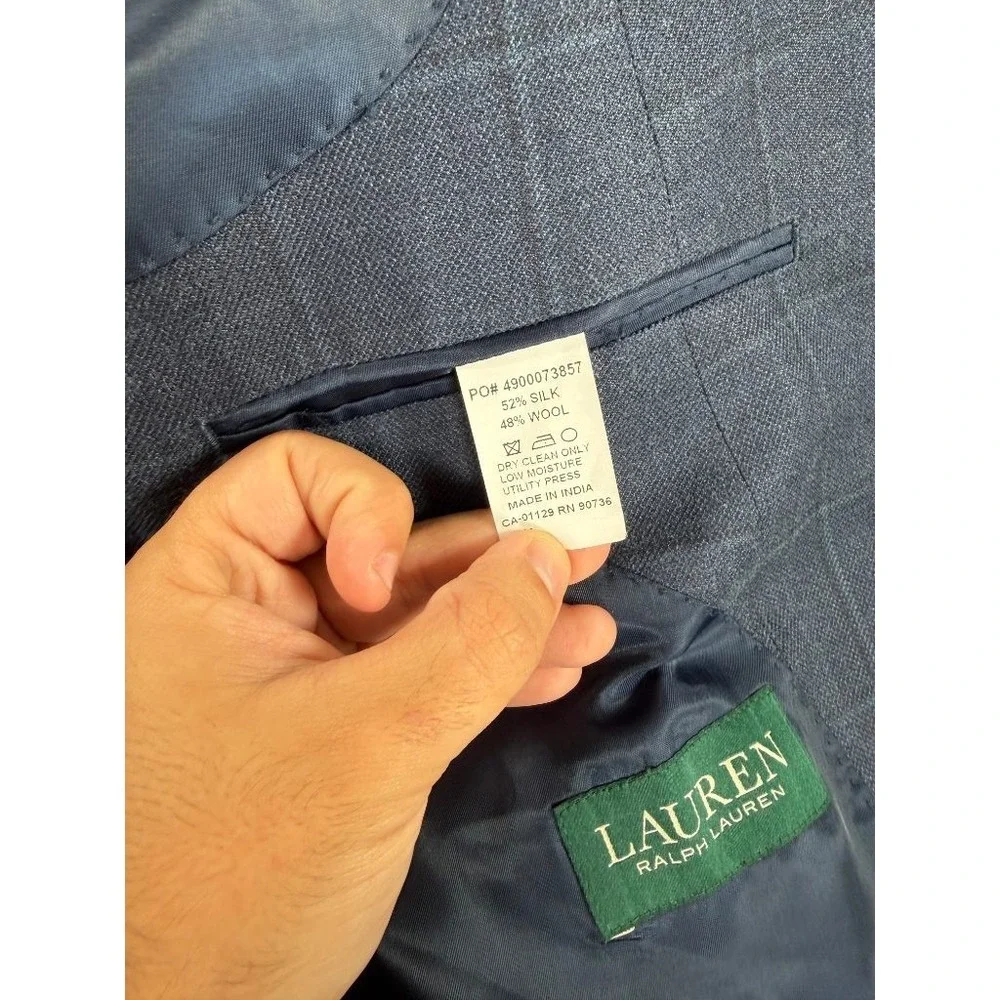 Lauren Ralph Lauren Silk Wool Blazer Mens 50L Sport Coat Blue Plaid Windowpane